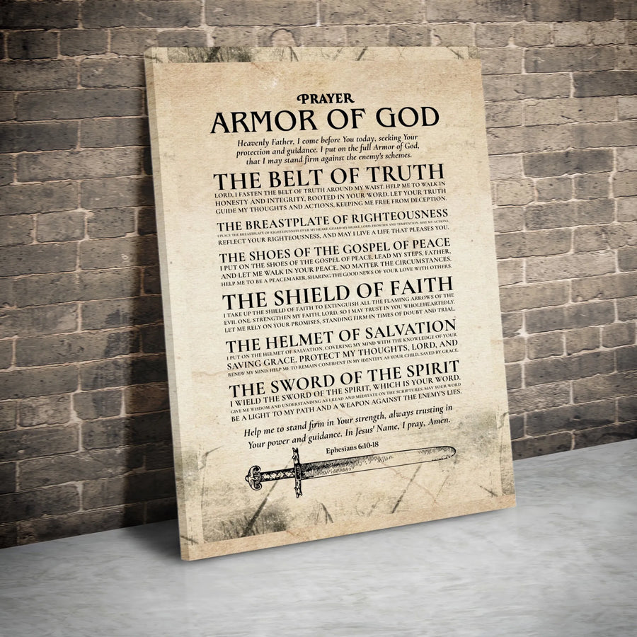 Armor of God Canvas Wall Art | Ephesians 6:10-18 Scripture Decor | Premium Canvas Print | Christian Home Decor Gift for Men
