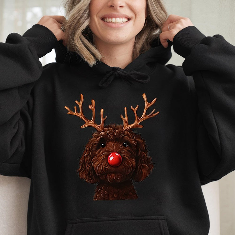Chocolate Doodle Reindeer Hoodie | Funny Dog Christmas Graphic | Premium Cotton Blend | Unisex Holiday Gift for Dog Lovers