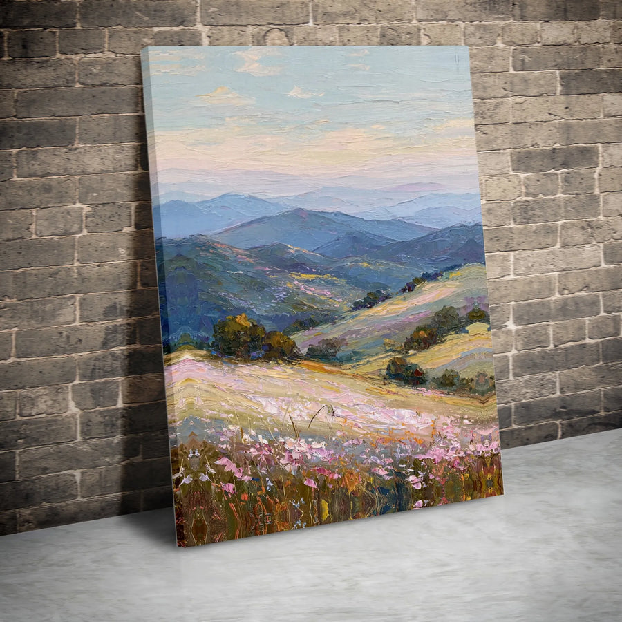 Impressionist Mountain Landscape Canvas Art | Wildflower Meadow Wall Decor | Gallery-Wrapped Premium Print | Nature-Inspired Home Gift