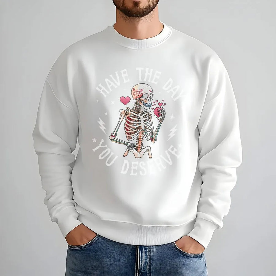Skeleton Heart Graphic Sweatshirt | Cute Anatomy Skull Aesthetic Print | Premium Soft Cotton Blend | Gothic Romantic Gift for Her Him