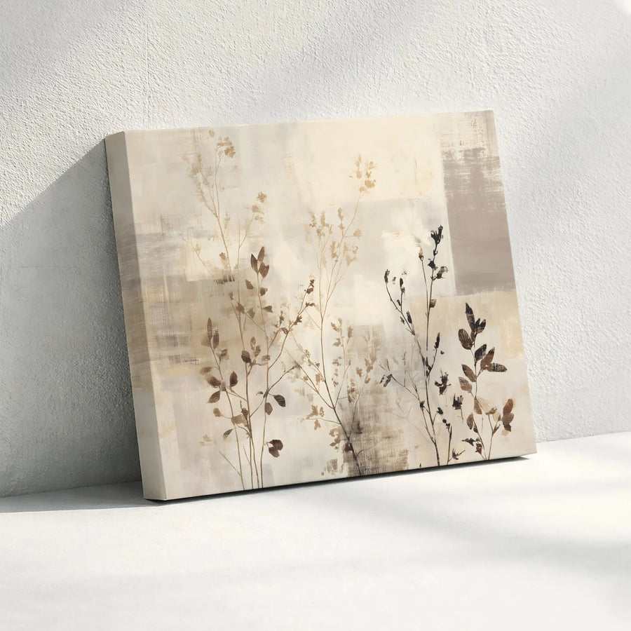 Abstract Botanical Canvas Wall Art | Neutral Earth Tone Twig Illustration | Premium Gallery Wrapped Canvas | Modern Japandi Living Room Decor Gift
