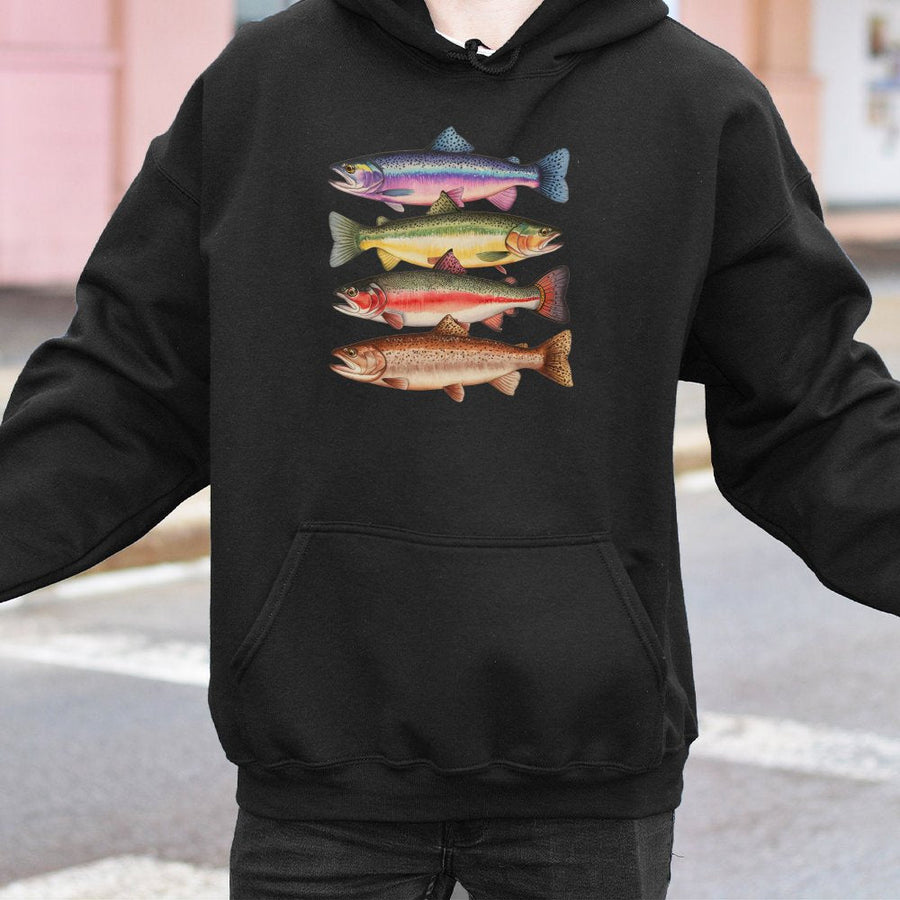 Fly Fishing Hoodie | Colorful Trout Species Graphic | Premium Cotton Blend | Nature Lover Gift for Anglers