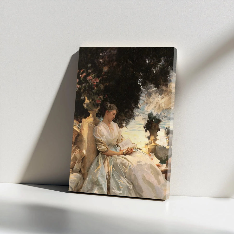 Vintage Woman Reading Canvas Print | Classical Impressionist Painting Reproduction | Premium Gallery Wrapped Wall Art | Collector's Gift for Book Lovers