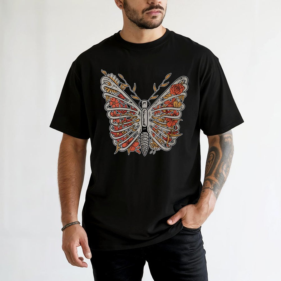 Floral Butterfly Skeleton T-Shirt | Boho Botanical Butterfly Graphic Tee | Premium 100% Cotton Comfort | Unique Nature Gift For Her