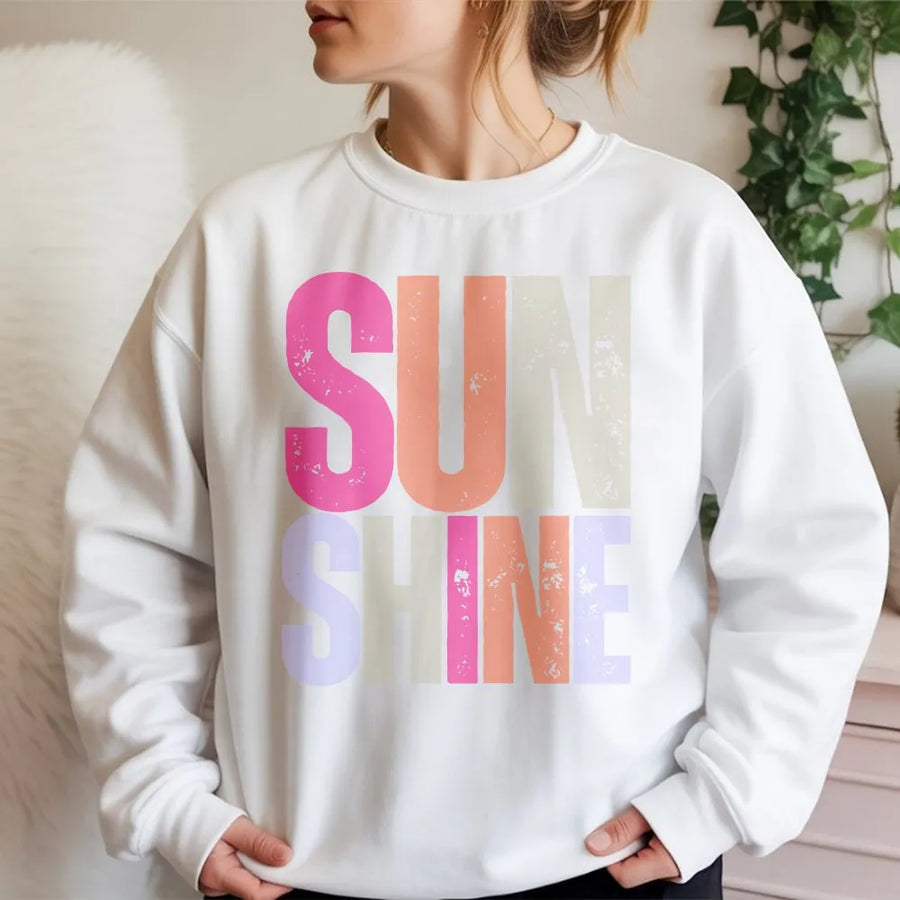 Sunshine Sweatshirt | Retro Distressed Graphic Pullover | Soft Cotton Blend Sweatshirt | Positive Vibe Gift for Women