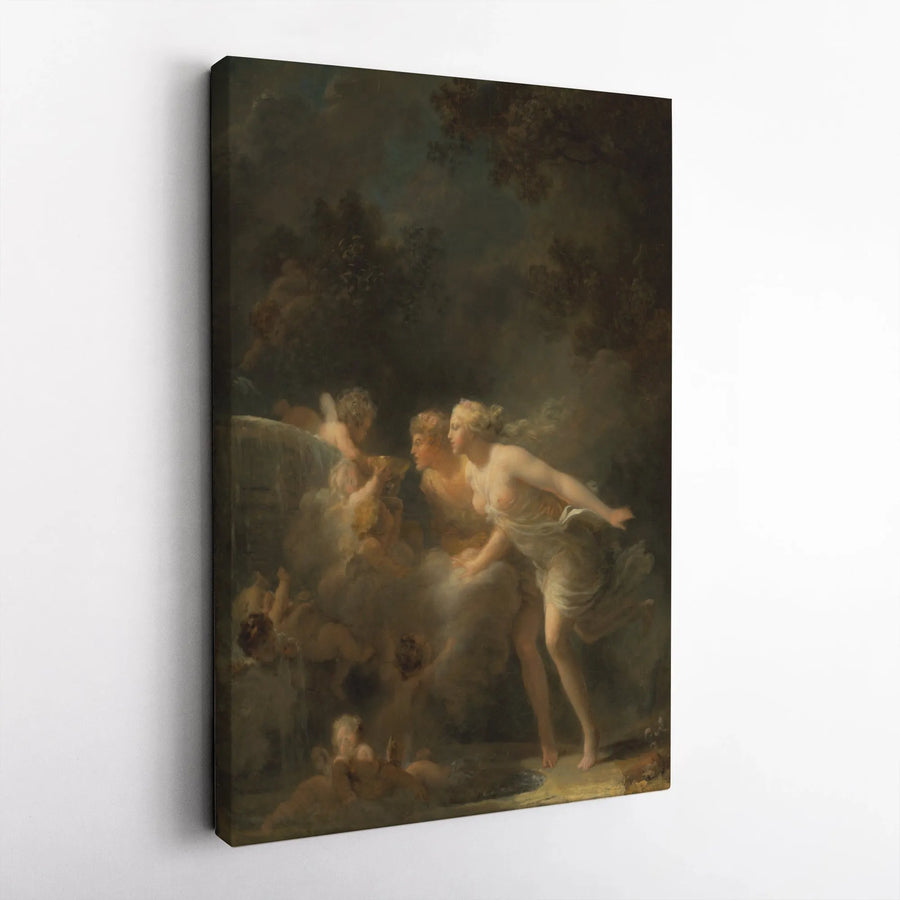 Fountain of Love Vertical Canvas | Fragonard Rococo Painting Reproduction | Premium Gallery Wrapped Wall Art | Classic 18th Century Home Decor Gift