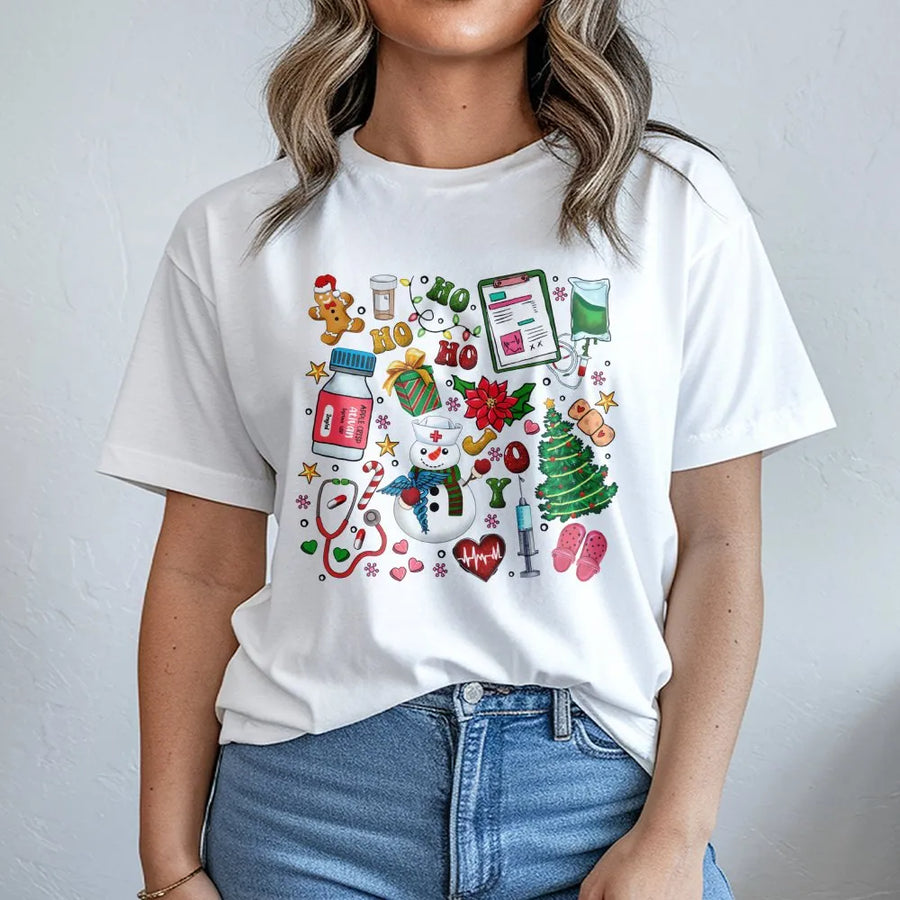 Nurse Christmas T-Shirt | Festive Medical Holiday Graphic Tee | Premium Cotton Soft Crewneck | Perfect RN Nursing Student Gift