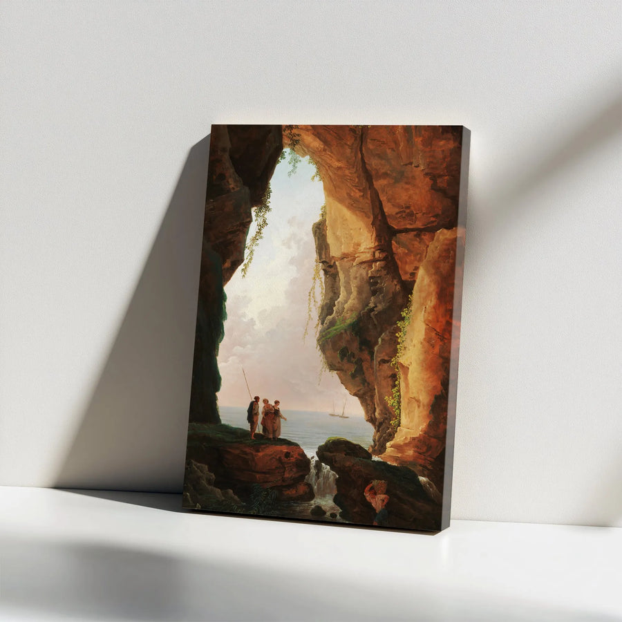 Vintage Sea Cave Vertical Canvas | Hubert Robert Grotto Painting | Premium Thick Gallery Canvas | Classic Art Home Decor Gift
