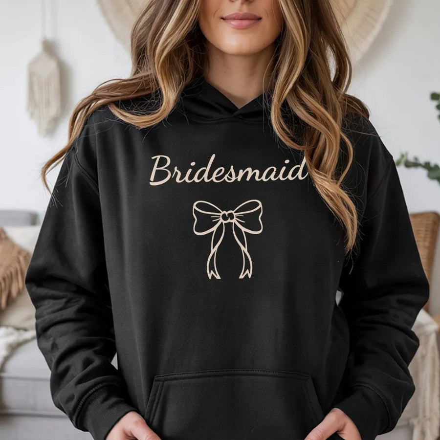 Bridesmaid Hoodie | Elegant Script with Bow Design | Premium Cotton Blend | Bridal Party Gift, Maid of Honor & Bachelorette Apparel