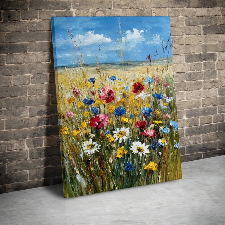 Wildflower Meadow Canvas Wall Art | Textured Floral Painting Print | Premium Gallery Wrapped Canvas | Modern Farmhouse Living Room Decor Gift