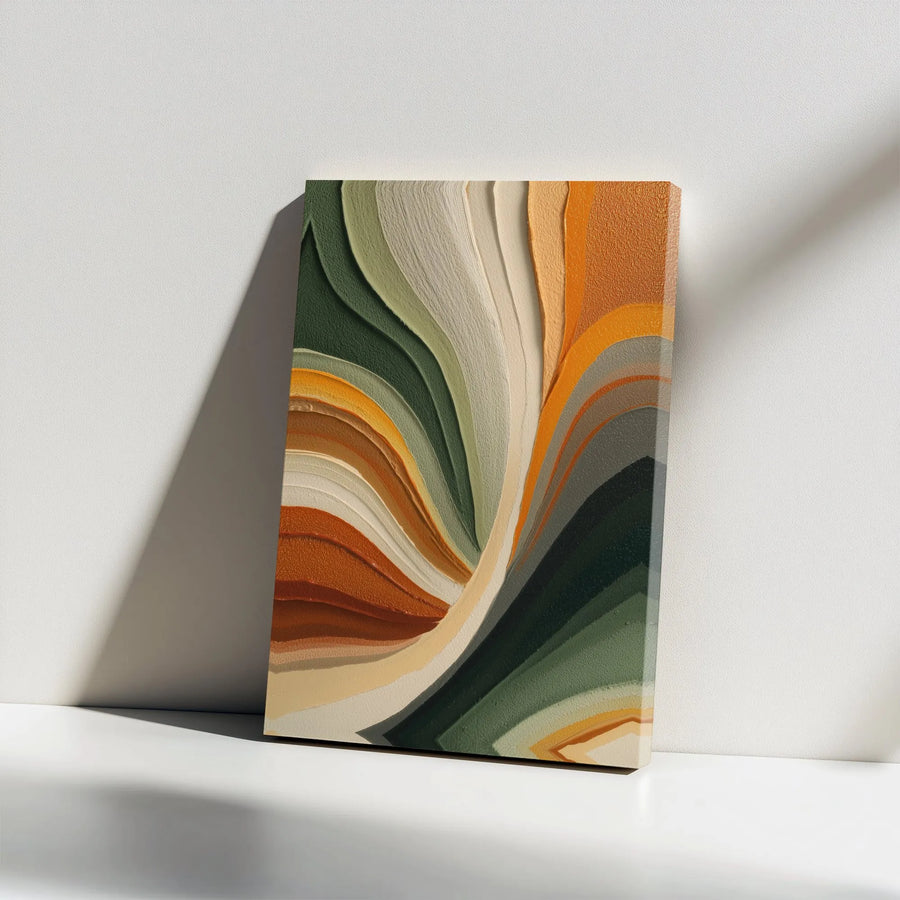Abstract Canvas Wall Art | Earthy Tone Textured Waves Print | Premium Gallery Wrapped Canvas | Modern Living Room & Office Decor Gift