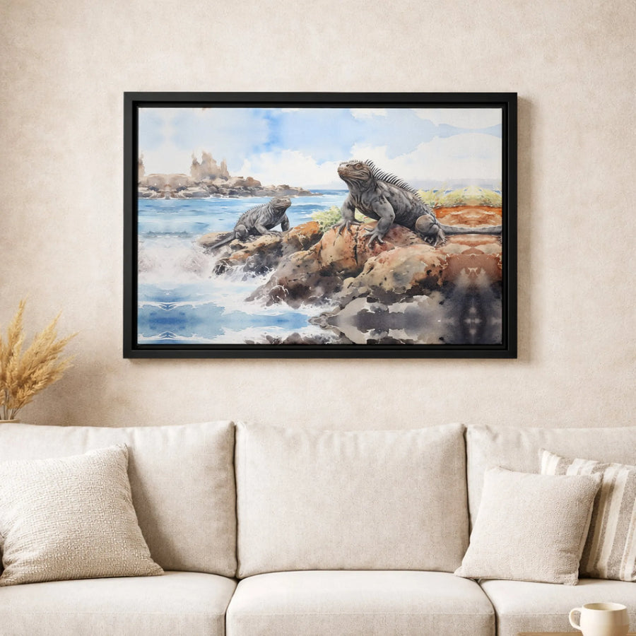 Galapagos Marine Iguanas Canvas Print | Watercolor Coastal Wildlife Art | Gallery Quality Premium Wall Decor | Nature Lover Gift