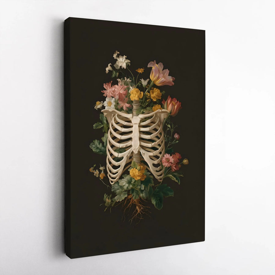 Anatomical Rib Cage Wall Art | Vintage Floral Human Anatomy Illustration | Gallery-Quality Canvas Print | Unique Dark Academia Decor For Home