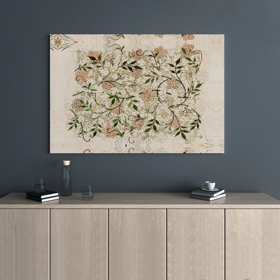Arts and Crafts Floral Canvas Wall Art | Vintage Botanical Vine Pattern Print | Premium Gallery Wrap Wooden Frame | Elegant Home Decor for Living Room
