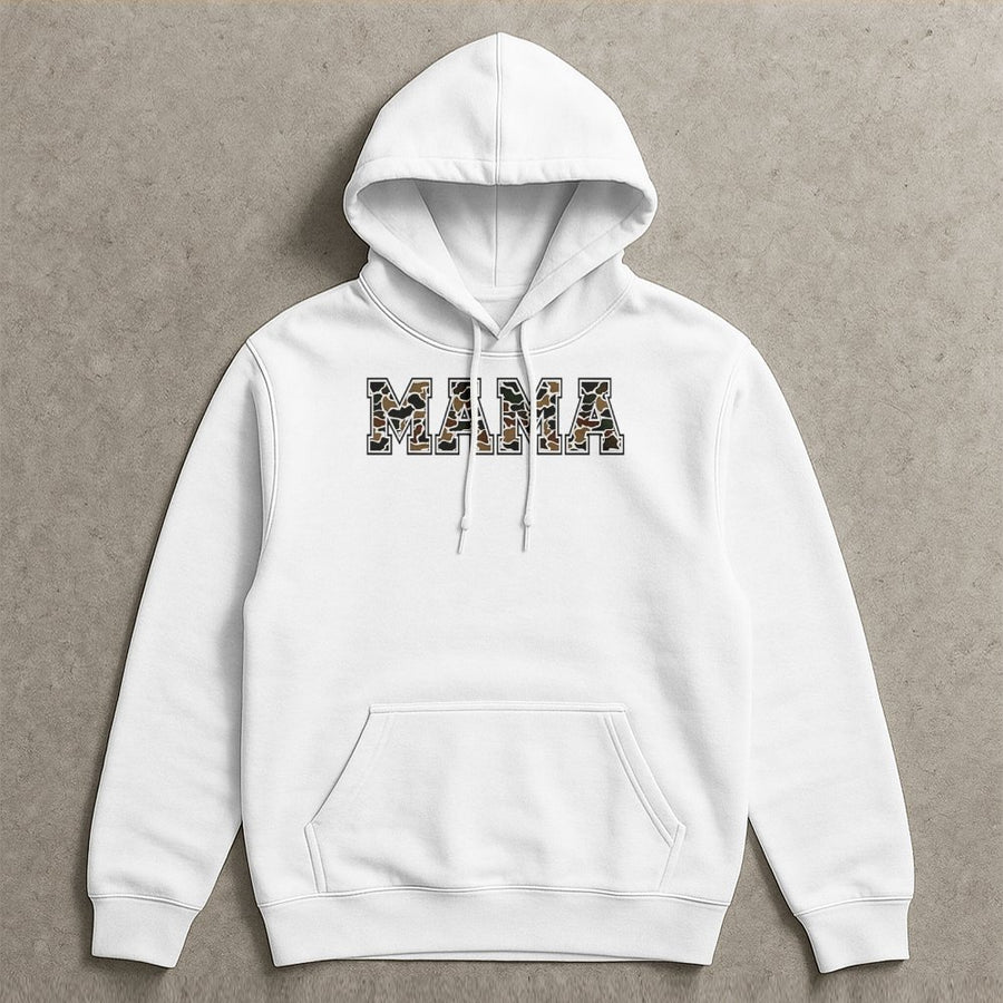 Mama Camo Hoodie | Varsity Letter Print | Premium Cotton-Blend | Hunting Mom Gift Idea for Country Style Women
