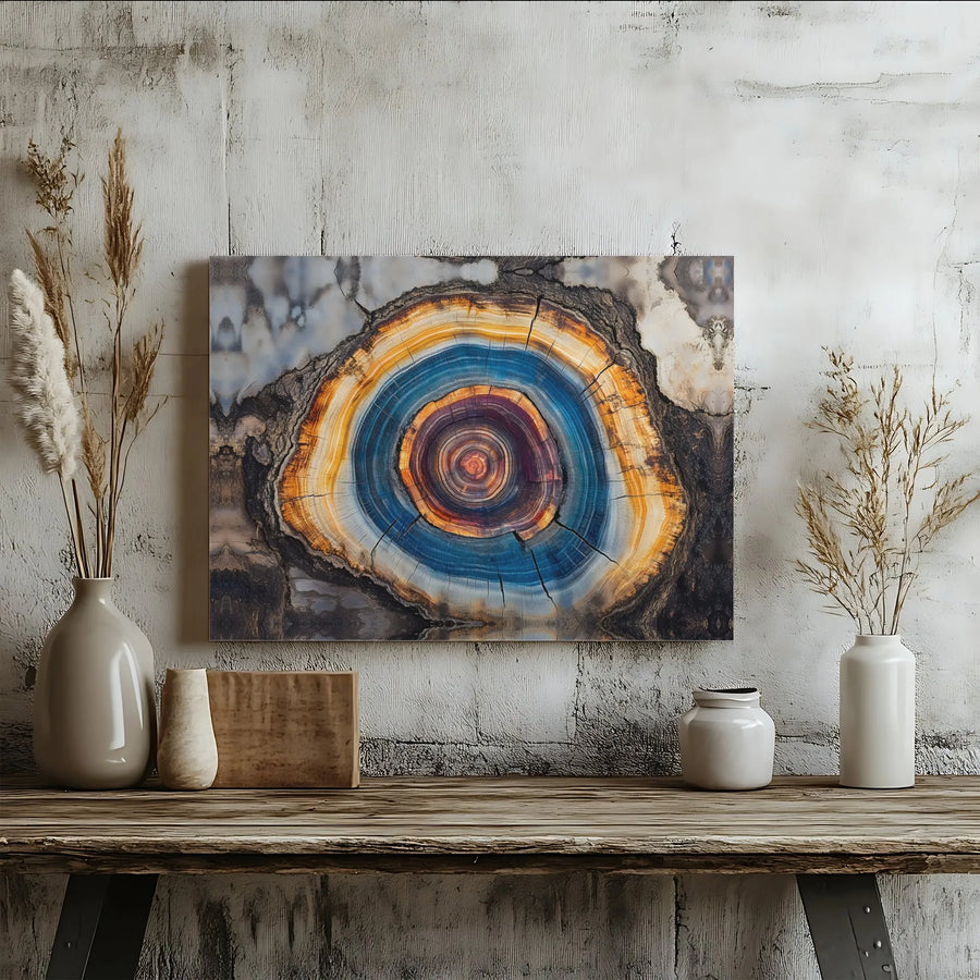 Abstract Tree Ring Canvas Wall Art | Colorful Geode Slice Print | Premium 1.25-Inch Gallery Wrap | Modern Home Decor Gift