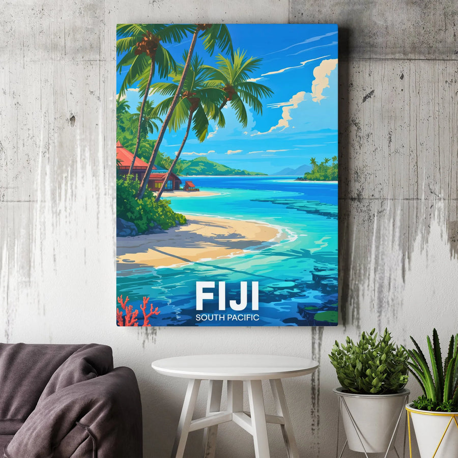 Fiji Travel Poster Wall Art | Tropical Beach Landscape Print | Premium 1.25-Inch Gallery Canvas | Coastal Home Decor Gift
