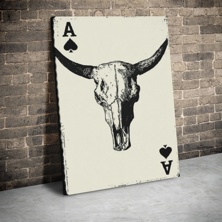 Bull Skull Ace Of Spades Canvas Wall Art | Western Poker Playing Card Decor | Premium Gallery Wrapped Print | Masculine Home Office Gift