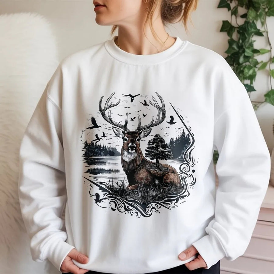 Majestic Deer Sweatshirt | Wildlife Forest Nature Graphic | Premium Cotton Blend | Nature Lover Gift for Hunters & Outdoorsmen