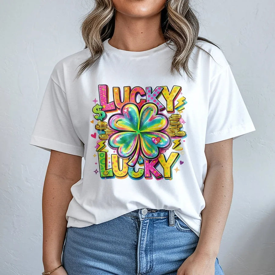 Lucky Shamrock T-Shirt | Rainbow Four Leaf Clover Graphic | Premium Soft Cotton Tee | St. Patricks Day Gift for Men and Women