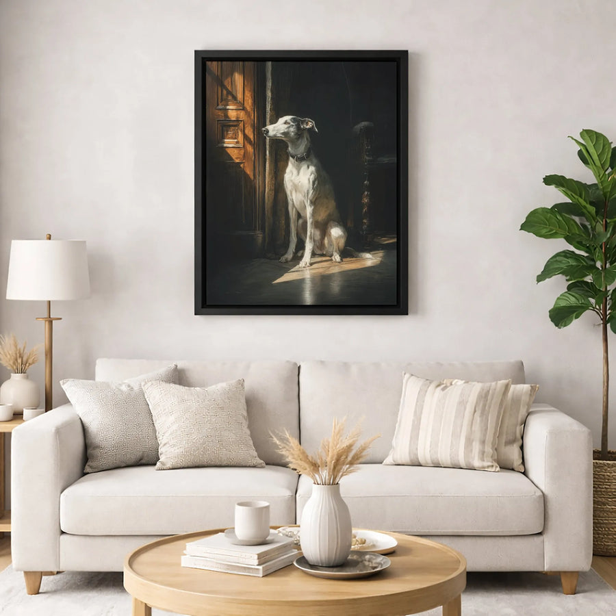 Greyhound Dog Portrait Wall Art | Vintage Oil Painting Style in Sunlight | Premium Gallery Wrapped Canvas | Classic Dog Lover Home Decor Gift
