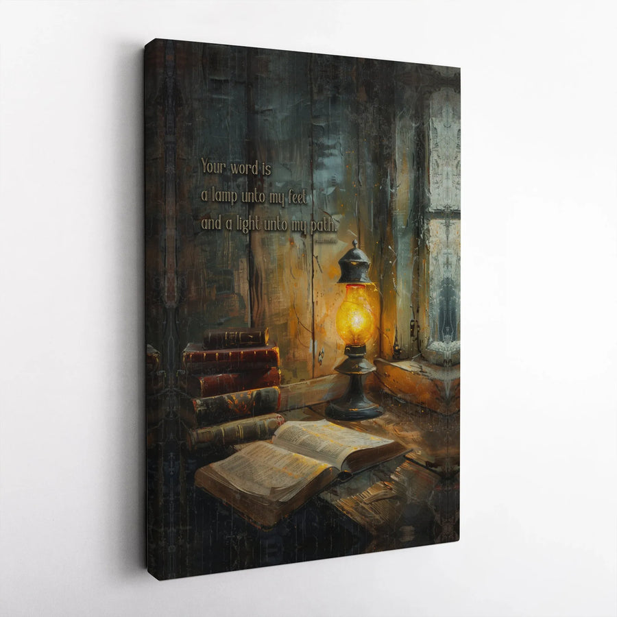 Psalm 119:105 Canvas Art | Your Word Is A Lamp Bible Verse Wall Decor | Premium Gallery Wrap Print | Christian Religious Home Gift