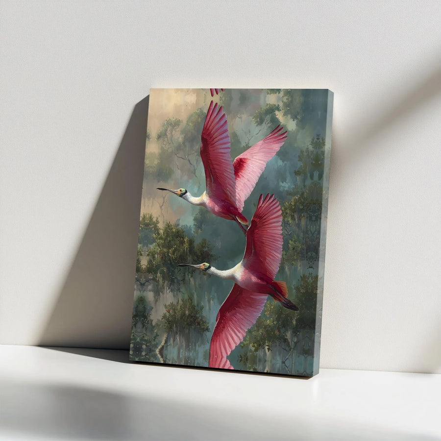 Roseate Spoonbill Canvas Wall Art | Vintage Wildlife Painting Print | Premium Gallery Wrapped Canvas | Gift for Bird Lover & Coastal Home Decor