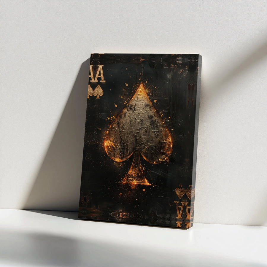 Ace of Spades Vertical Canvas Wall Art | Dark Grunge Playing Card Design with Gold Glow | Premium 1.25" Gallery Wrap | Cool Poker Room Decor, Man Cave Gift