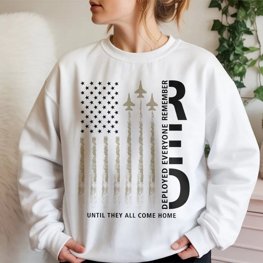 RED Friday Sweatshirt | Remember Everyone Deployed American Flag Jet Graphic | Premium Cotton | Patriotic Military Family Support Gift