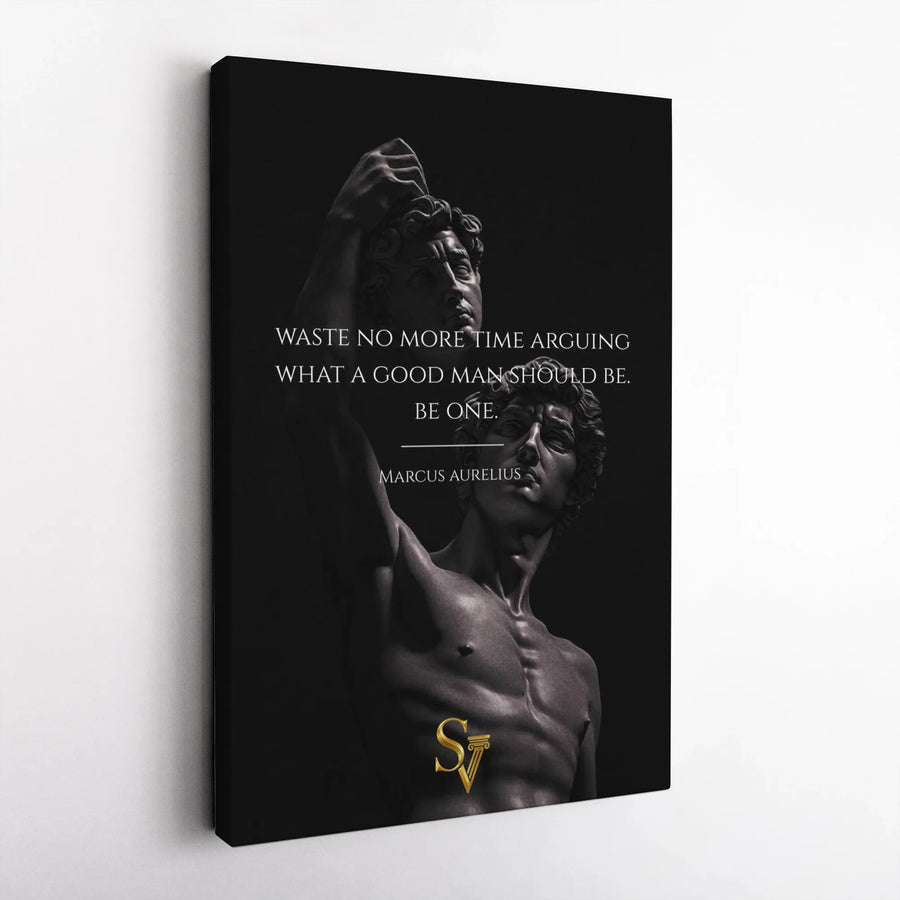 Marcus Aurelius Vertical Canvas | Stoic Quote Wall Art with Classical Statue | Premium Gallery Print | Motivational Gift for Men, Office & Home Gym Decor