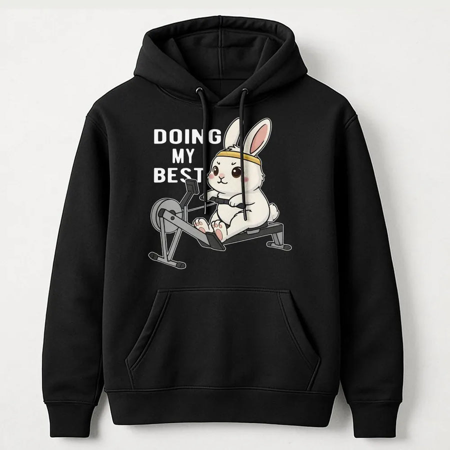 Doing My Best Rowing Hoodie | Cute Bunny Gym Graphic | Premium Cotton Blend | Motivational Workout Sweatshirt for Women and Men