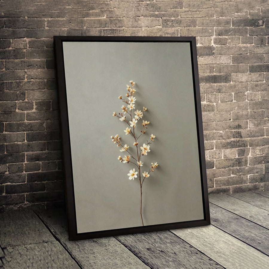 Minimalist Botanical Branch Canvas Art | White Floral Sage Green Wall Decor | Premium 1.25" Gallery Wrap | Modern Home Office Aesthetic