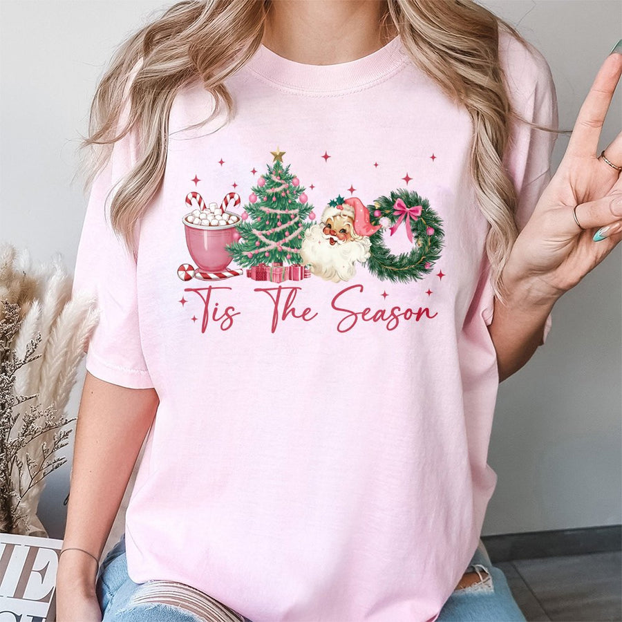 Tis The Season Christmas T-Shirt | Vintage Santa & Tree Graphic | Premium 100% Cotton | Festive Holiday Gift For Her