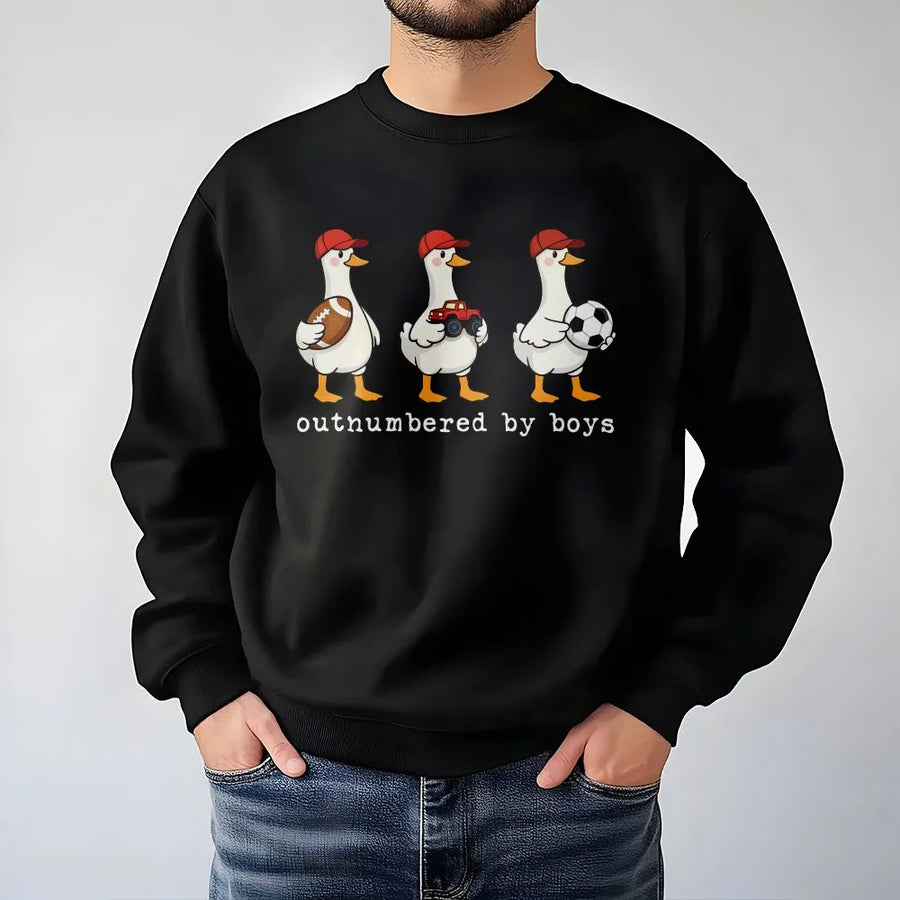 Funny Boy Mom Sweatshirt | Outnumbered By Boys Goose Graphic | Premium Cotton Blend | Mothers Day Gift for Mama
