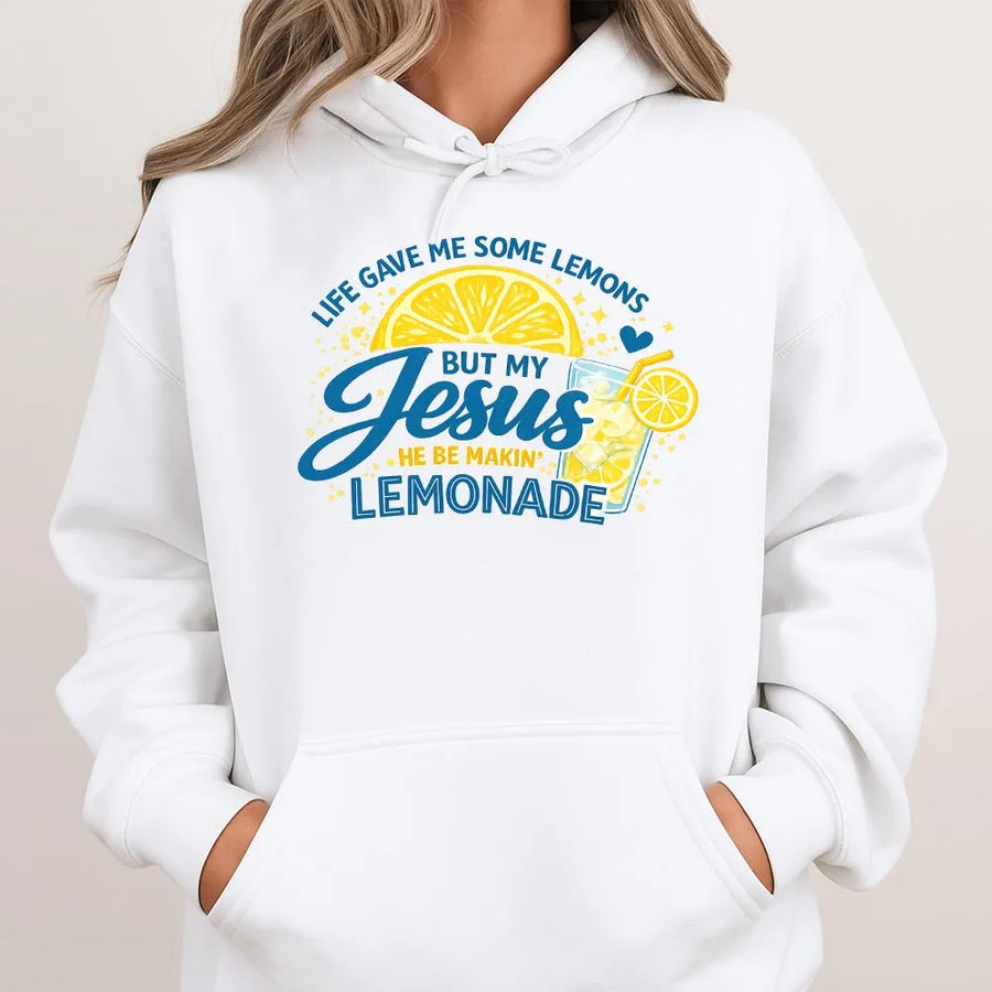 Jesus Lemonade Hoodie | Funny Christian Quote Graphic | Soft Cotton Blend Pullover | Inspirational Faith Gift for Men & Women
