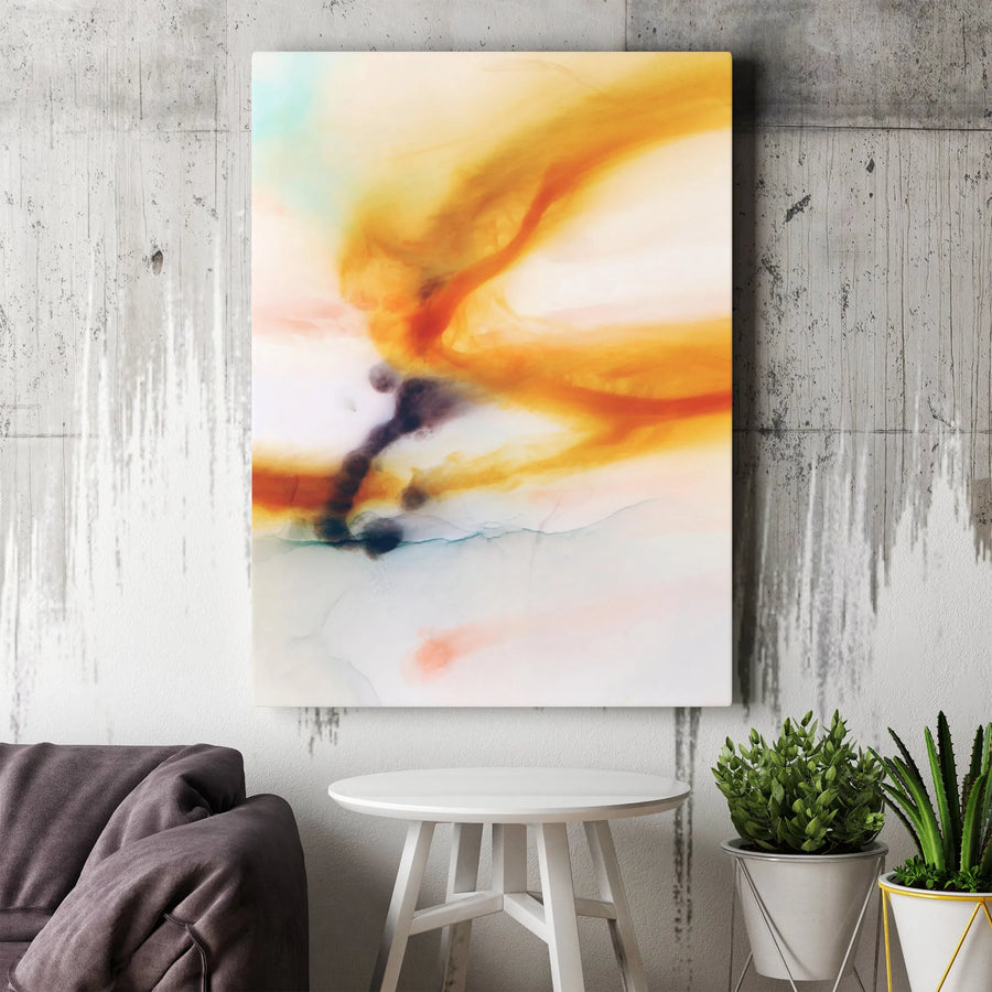 Abstract Watercolor Canvas Wall Art | Orange & Teal Fluid Ink Design | Premium Thick Gallery Wrap | Modern Living Room & Office Decor