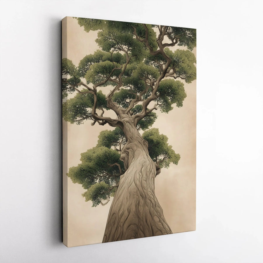 Japanese Gnarled Tree Canvas Art | Vintage Botanical Zen Wall Decor | Premium 1.25" Thick Gallery Wrap | Nature-Inspired Home Office Gift