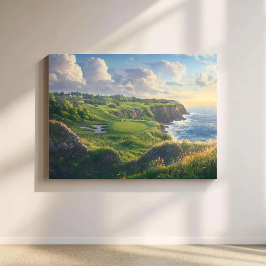 Golf Course Coastal Canvas Print | Scenic Ocean Cliff Landscape | Premium Gallery Wrapped Art | Golfer Birthday Gift Wall Decor
