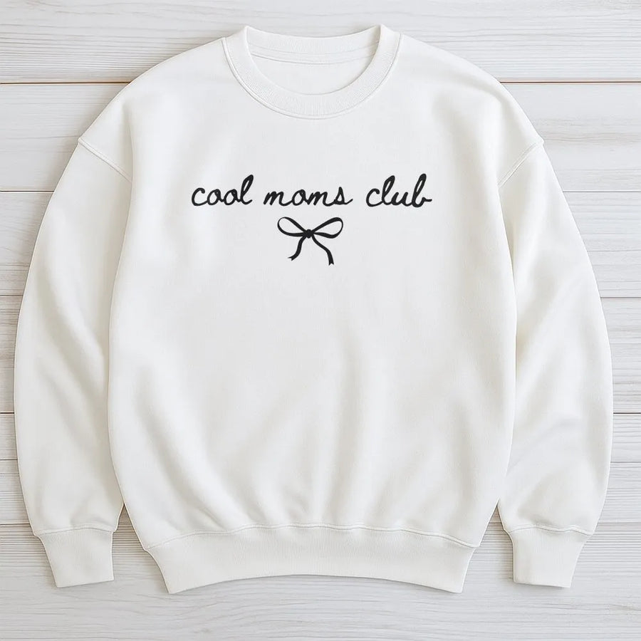 Cool Moms Club Sweatshirt | Coquette Bow Graphic Sweatshirt | Soft Cotton Blend | Gift for Trendy New Mom, Mothers Day Present