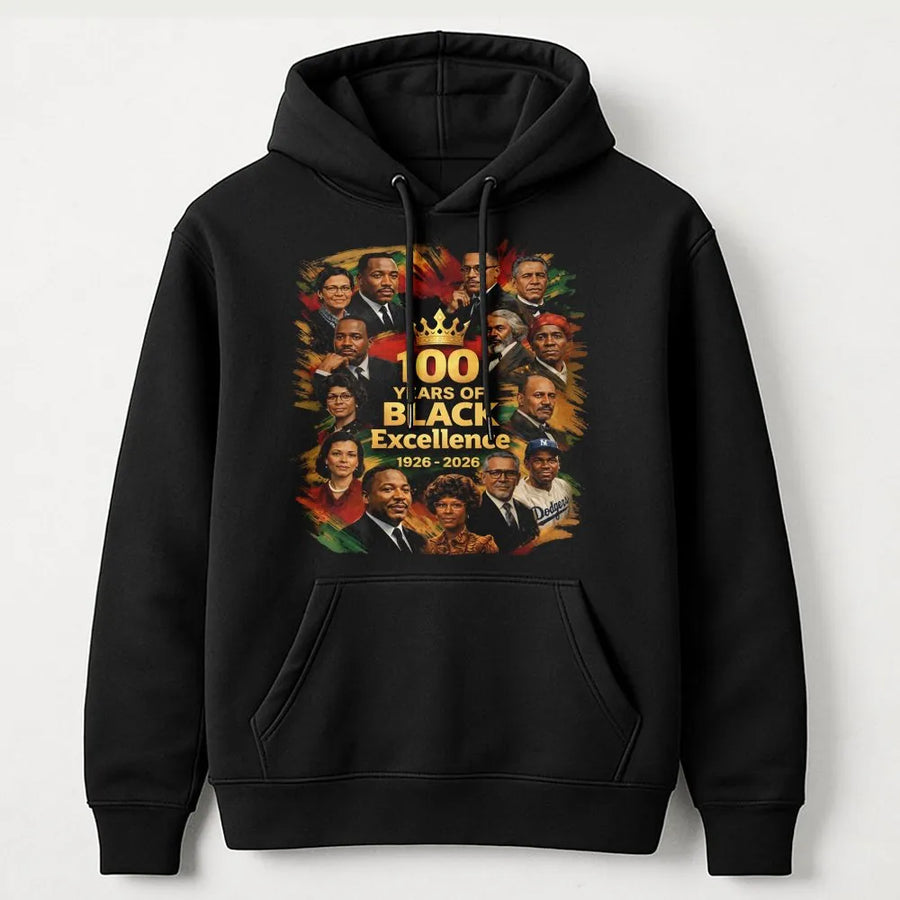 100 Years Of Black Excellence Hoodie | African American Heritage Commemorative Graphic | Premium Cotton Blend | Unisex Gift for History Buffs
