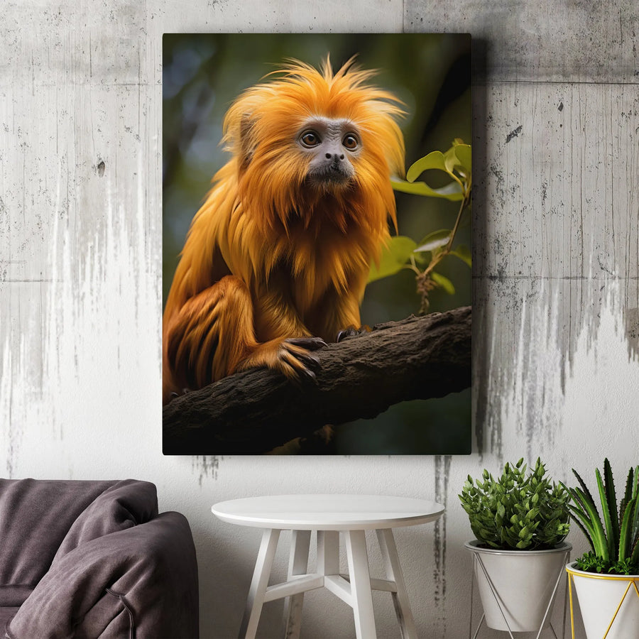 Golden Lion Tamarin Canvas Art | Vibrant Wildlife Portrait | Premium Thick Gallery Wrap Canvas | Jungle Theme Decor Gift for Animal Lovers
