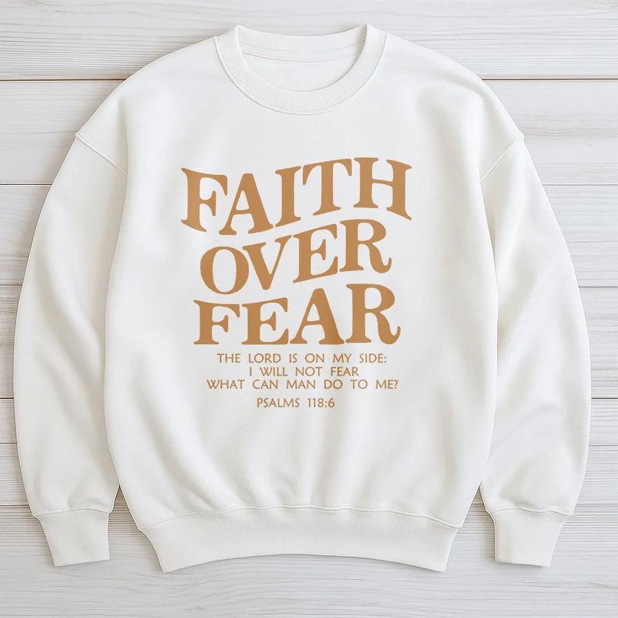 Faith Over Fear Sweatshirt | Religious Bible Verse Graphic Top | Premium Cotton Blend | Inspirational Christian Gift for Men & Women