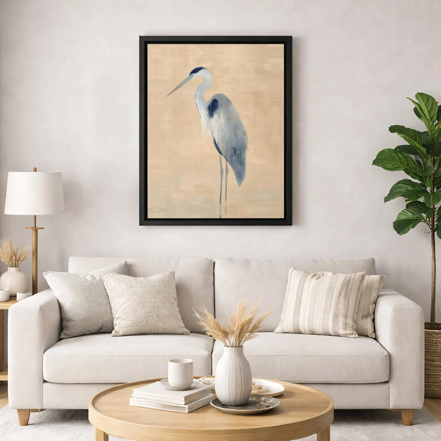 Great Blue Heron Canvas Wall Art | Minimalist Coastal Bird Illustration | Premium Gallery Wrap Print | Modern Nature Home Decor Gift
