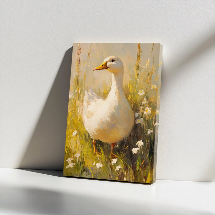 Farmhouse Duck Canvas Print | Vintage Painting Style in Wildflower Meadow | Premium Gallery Wrapped Canvas | Rustic Country Kitchen Wall Decor Gift