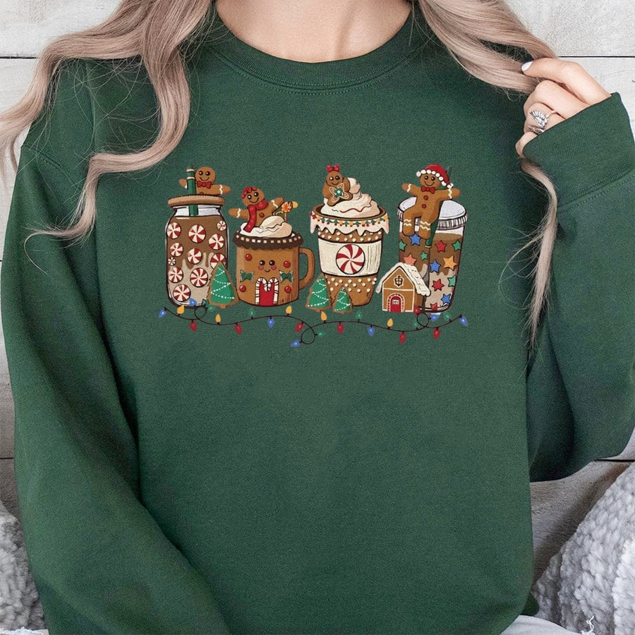 Christmas Gingerbread Coffee Sweatshirt | Festive Holiday Hot Cocoa Graphic | Premium Cotton Blend Crewneck | Cozy Winter Gift for Women