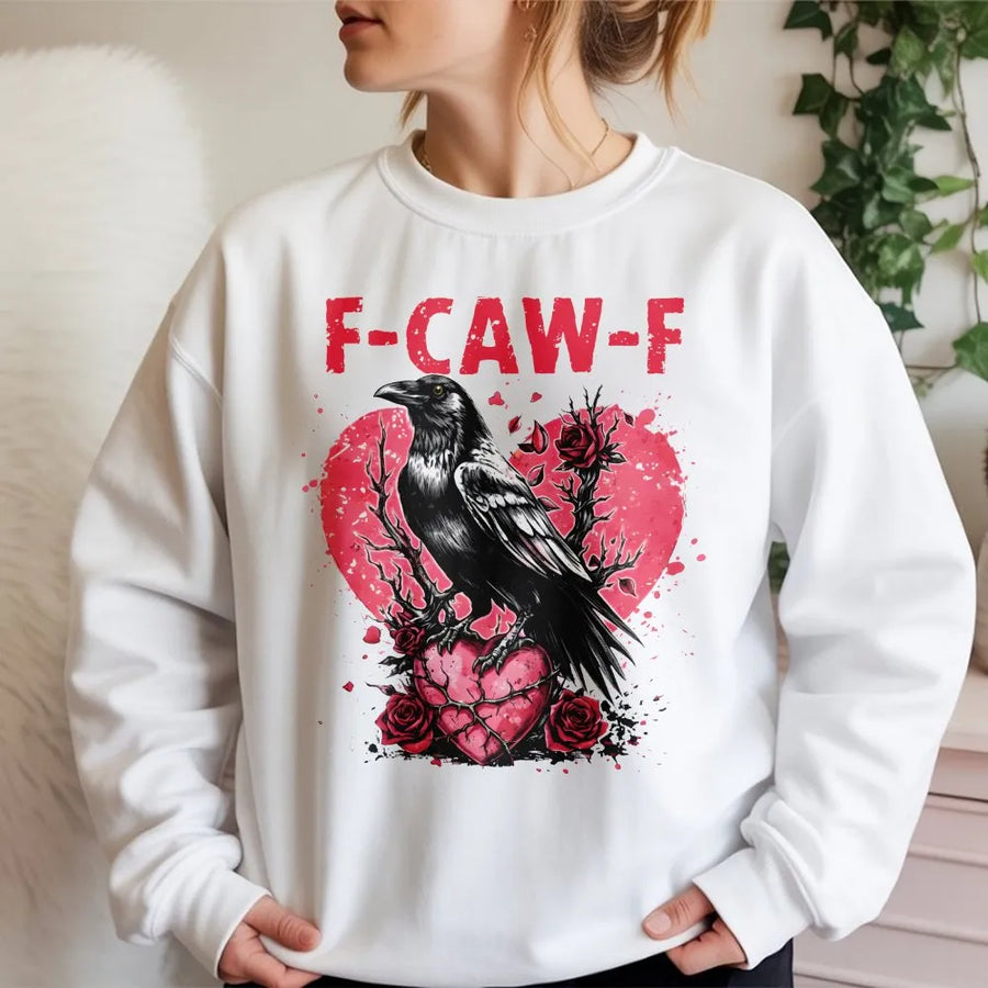 Gothic Raven Sweatshirt | F-CAW-F Dark Valentine Broken Heart Graphic | Premium Cotton Blend | Alternative Aesthetic Gift For Women & Men