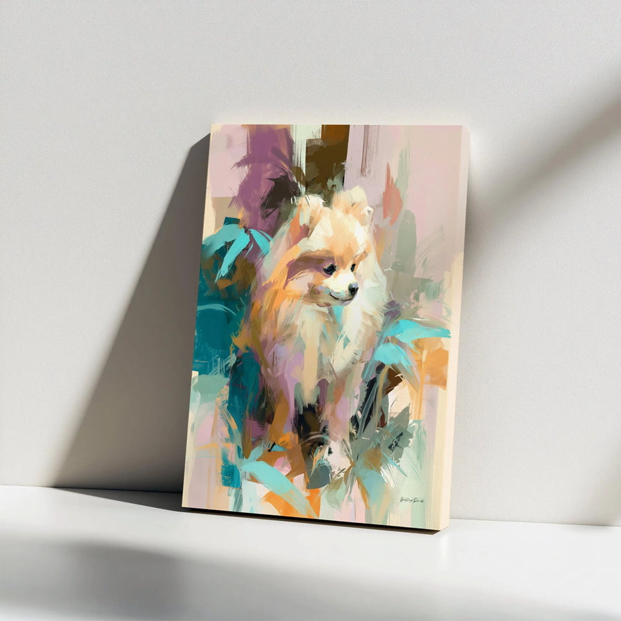 Pomeranian Dog Canvas Wall Art | Abstract Painterly Dog Portrait | Premium 1.25" Gallery Wrapped Canvas | Home Decor Gift for Dog Lover