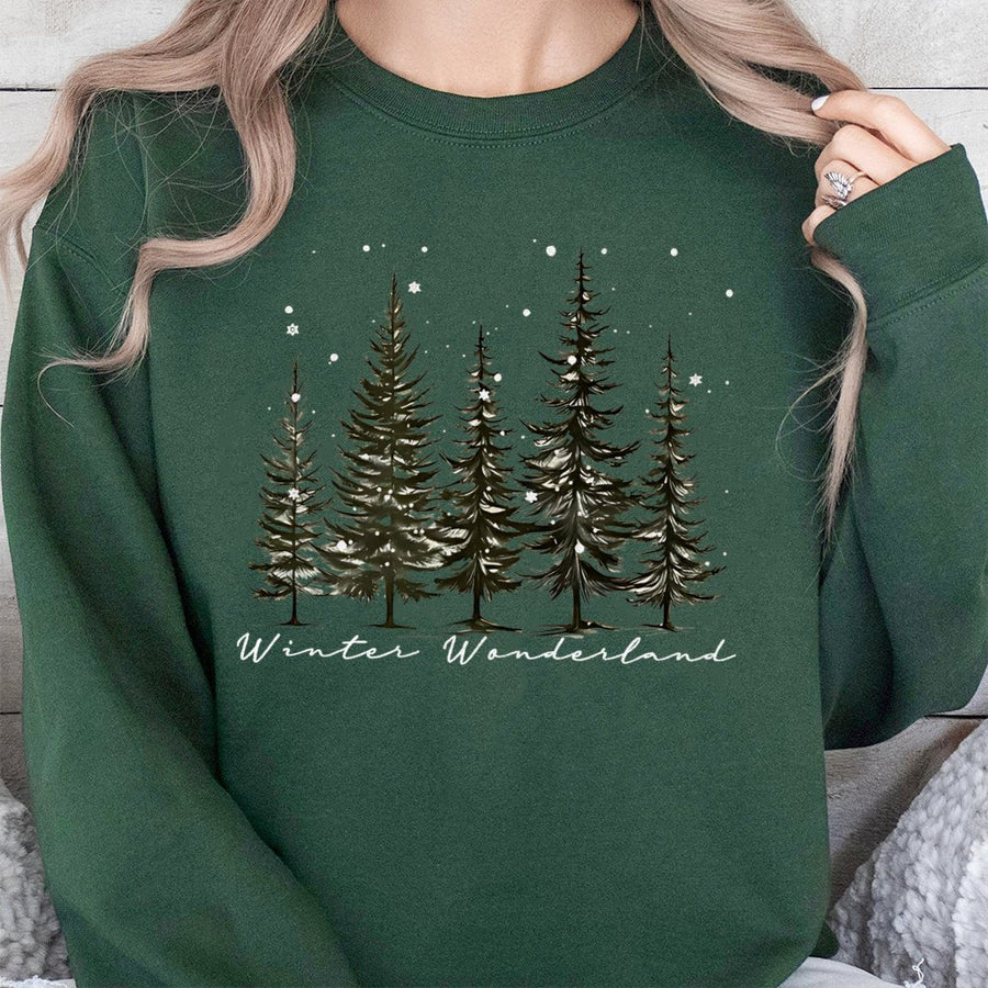 Winter Wonderland Sweatshirt | Pine Tree Forest Graphic Print | Soft Cotton-Poly Blend | Cozy Christmas Holiday Gift For Women And Men