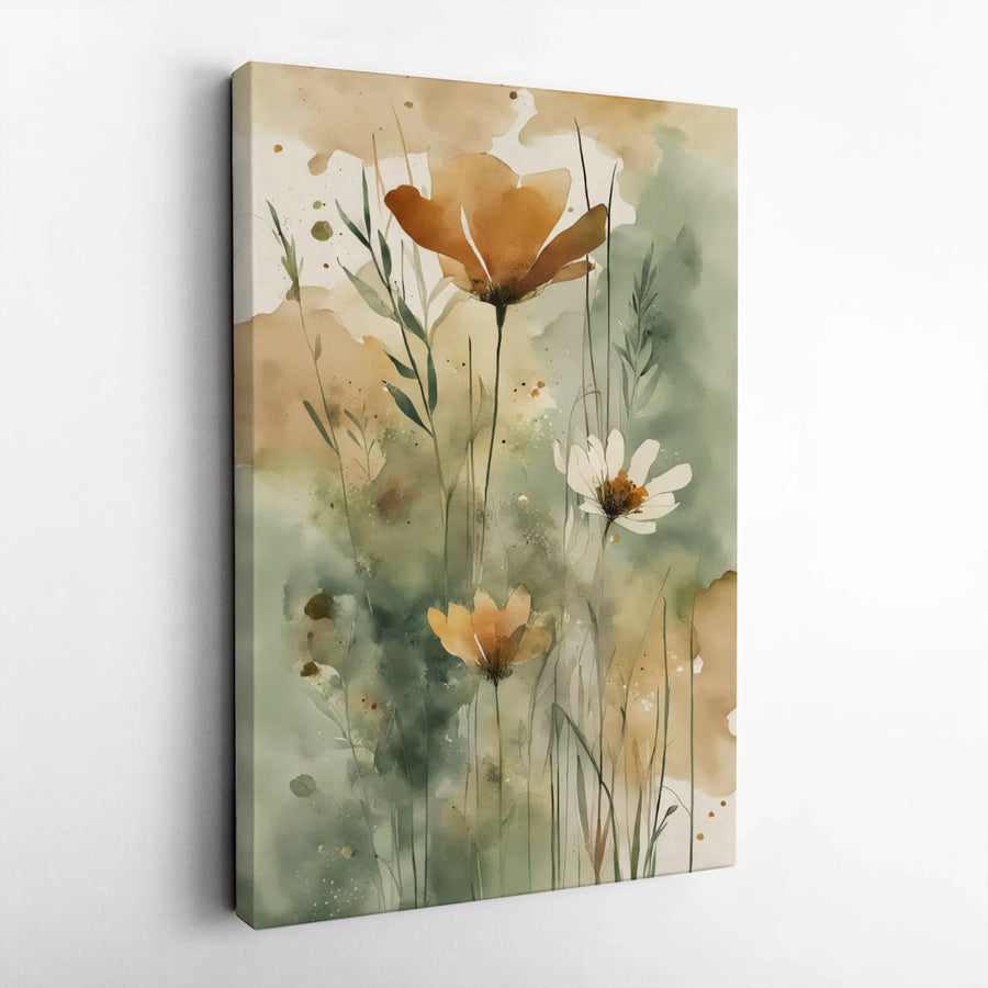 Watercolor Wildflower Canvas Art | Orange and White Botanical Wall Decor | Premium Fade-Resistant Gallery Wrap | Modern Home Interior Gift