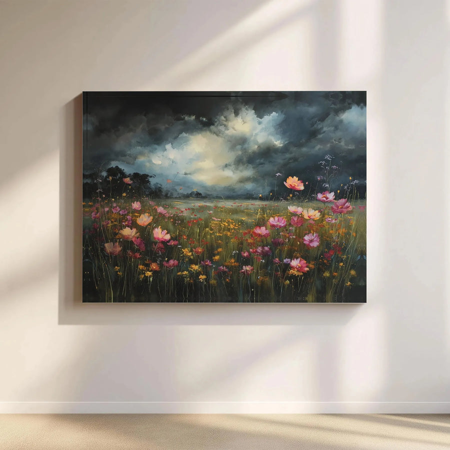 Wildflower Meadow Canvas Wall Art | Moody Floral Landscape Painting | Premium Fade-Resistant Print | Living Room Decor & Housewarming Gift